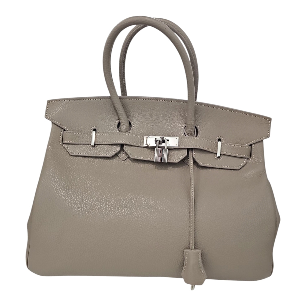 Hermes Tan Satchel with Structured Design and Silver Hardware